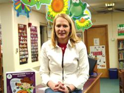 Teacher Rebecca Byers in her schools library media center